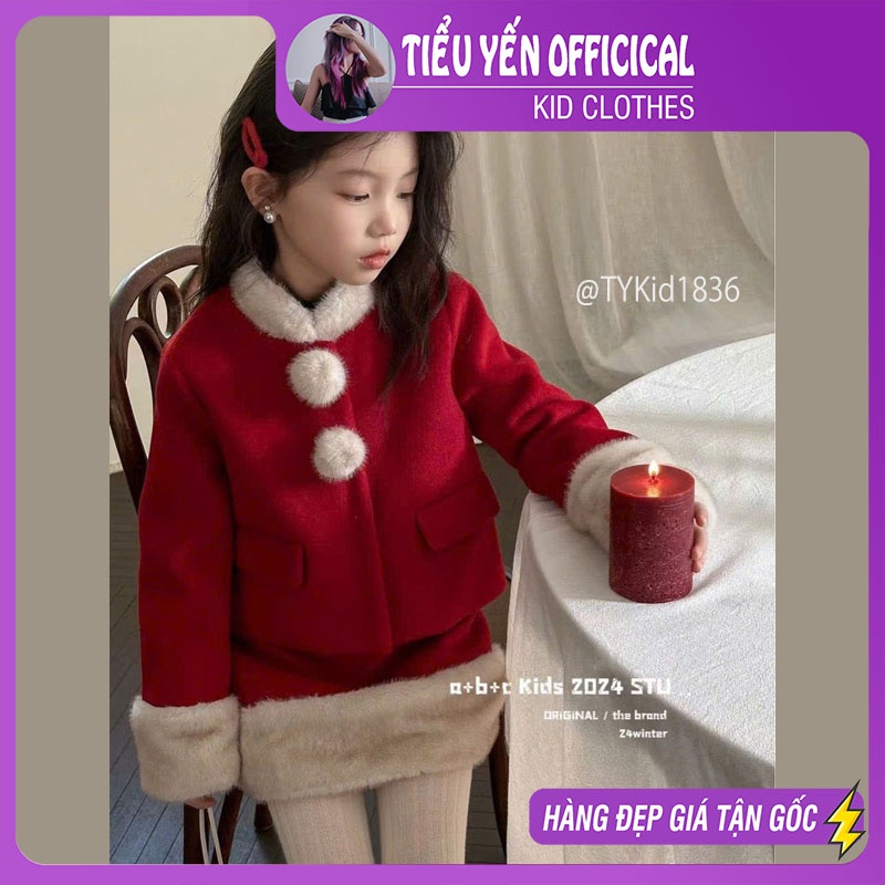 S1836-Bộ dạ đỏ cao cấp bé gái mặc Tết, dạ mềm đẹp dày ấm Tiểu Yến KID-()