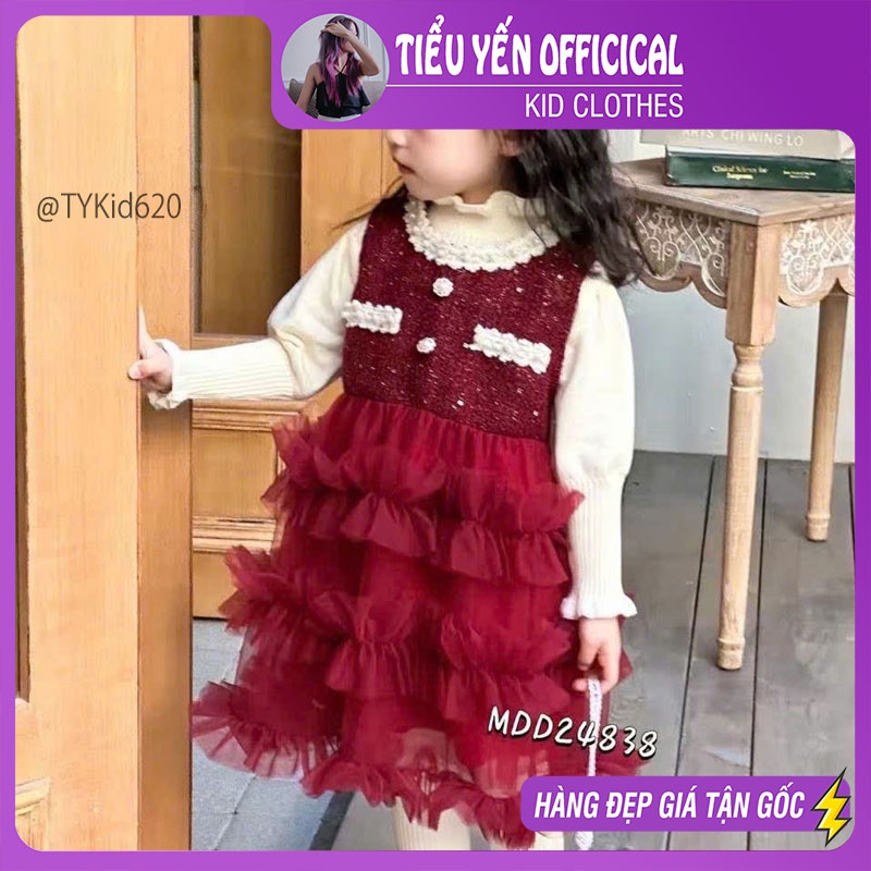 V620-Váy dạ đỏ bé gái kèm áo len, váy lót dày ấm Tiểu Yến KID-()