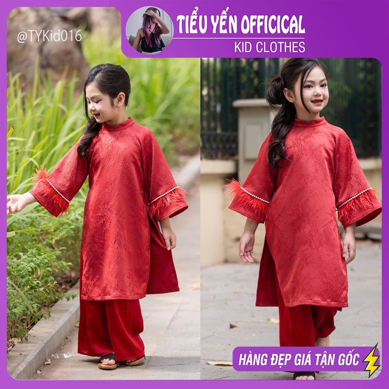 AD016-Áo dài Tết bé gái chất gấm mềm đẹp tay phối lông Tiểu Yến KID-()