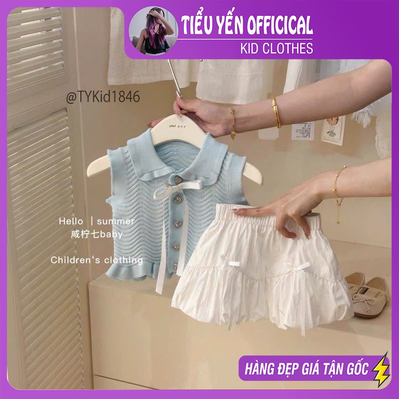 S1846-Quần áo hè bé gái cao cấp, áo len hè và chân váy dáng bí Tiểu Yến KID-()