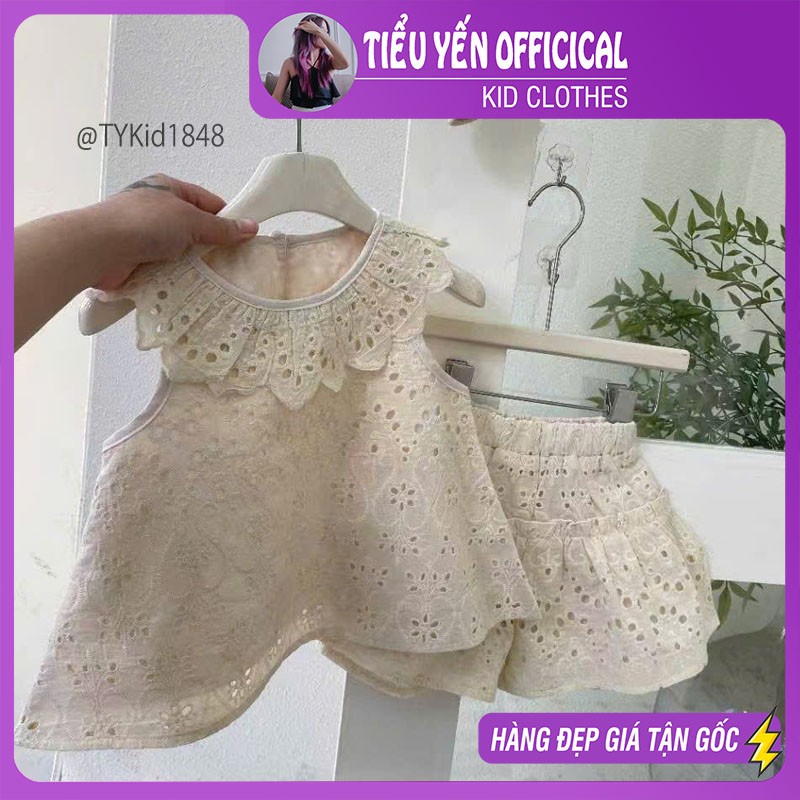 S1848-Quần áo hè bé gái vài thô thêu hoa 2 lớp Tiểu Yến KID-()