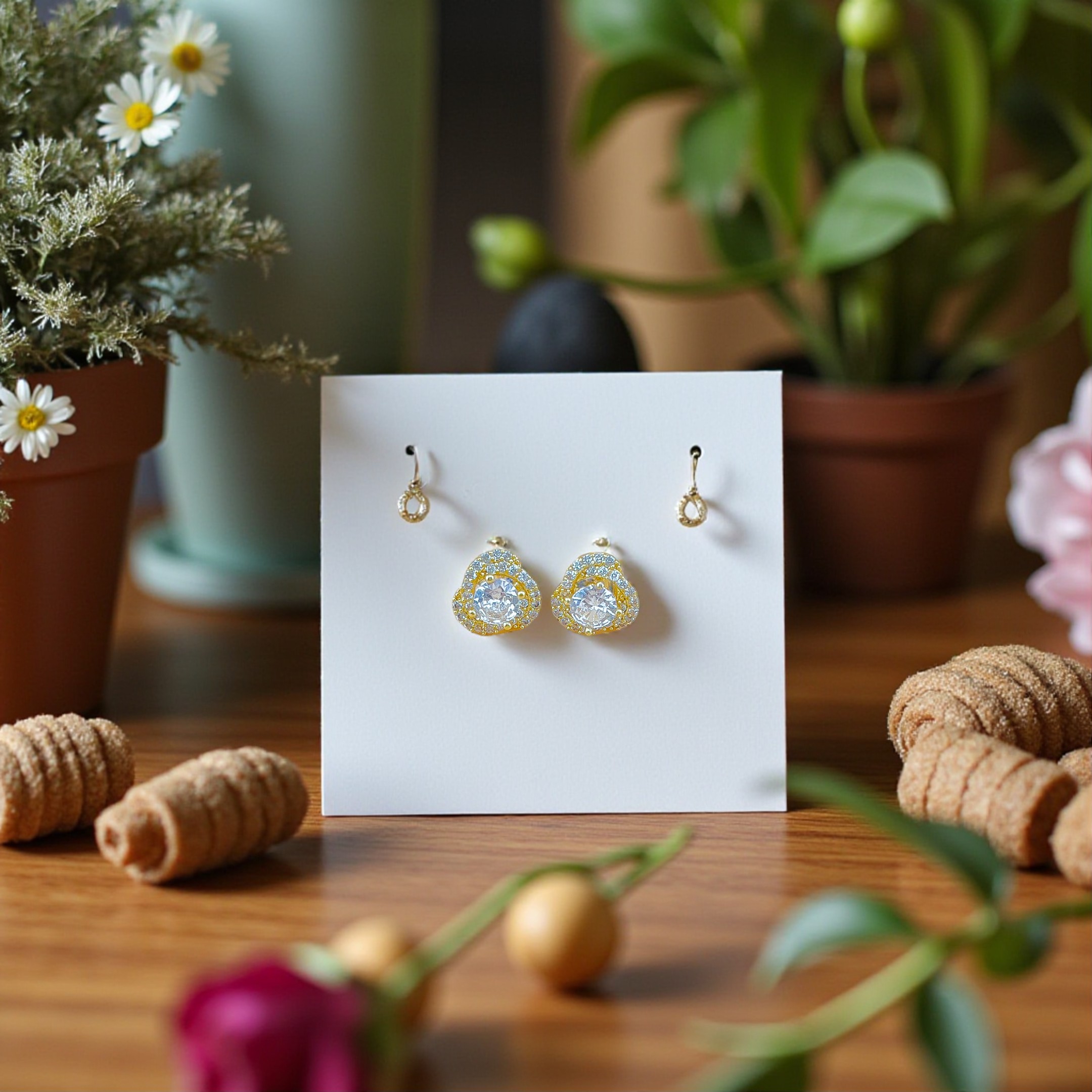 BT06 - Bông tai thép Titan, đính đá sang trọng, họa tiết cách điệu