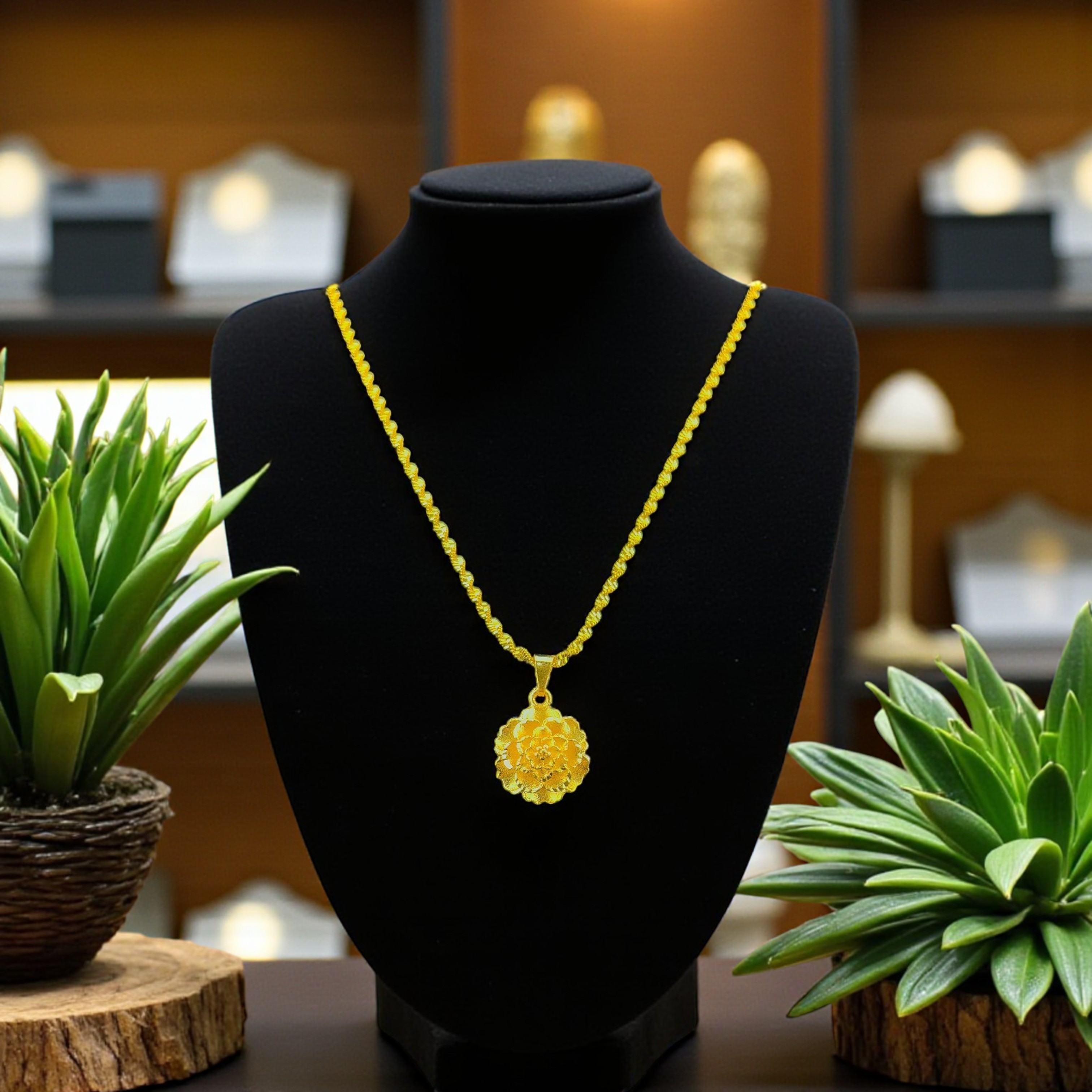 DC19 - Dây chuyền xoắn mạ vàng sa khoáng, mặt hoa mai xinh xắn