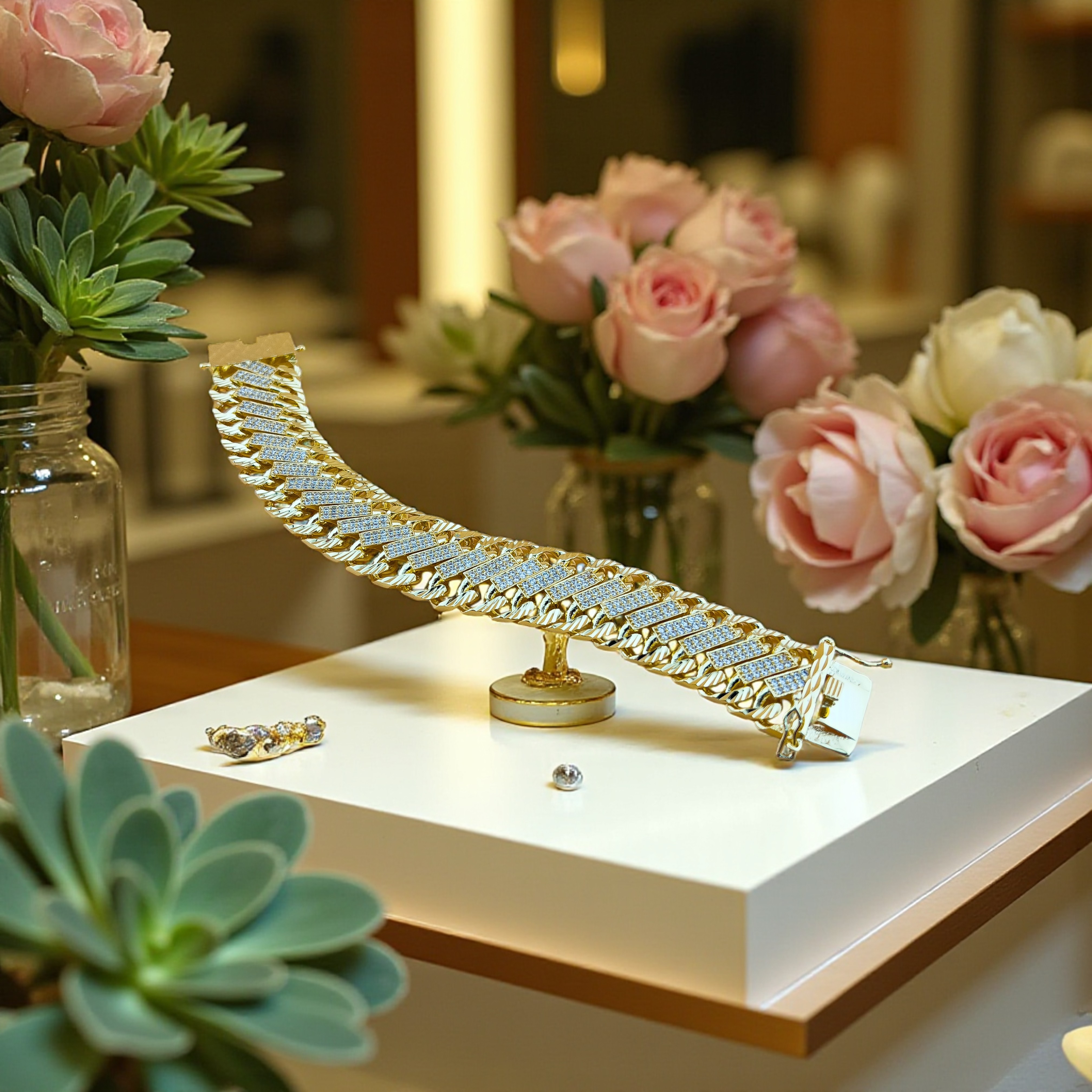 LT01 - Lắc tay hợp kim, mạ vàng 18k, đính đá sang trọng, họa tiết cách điệu sang trọng