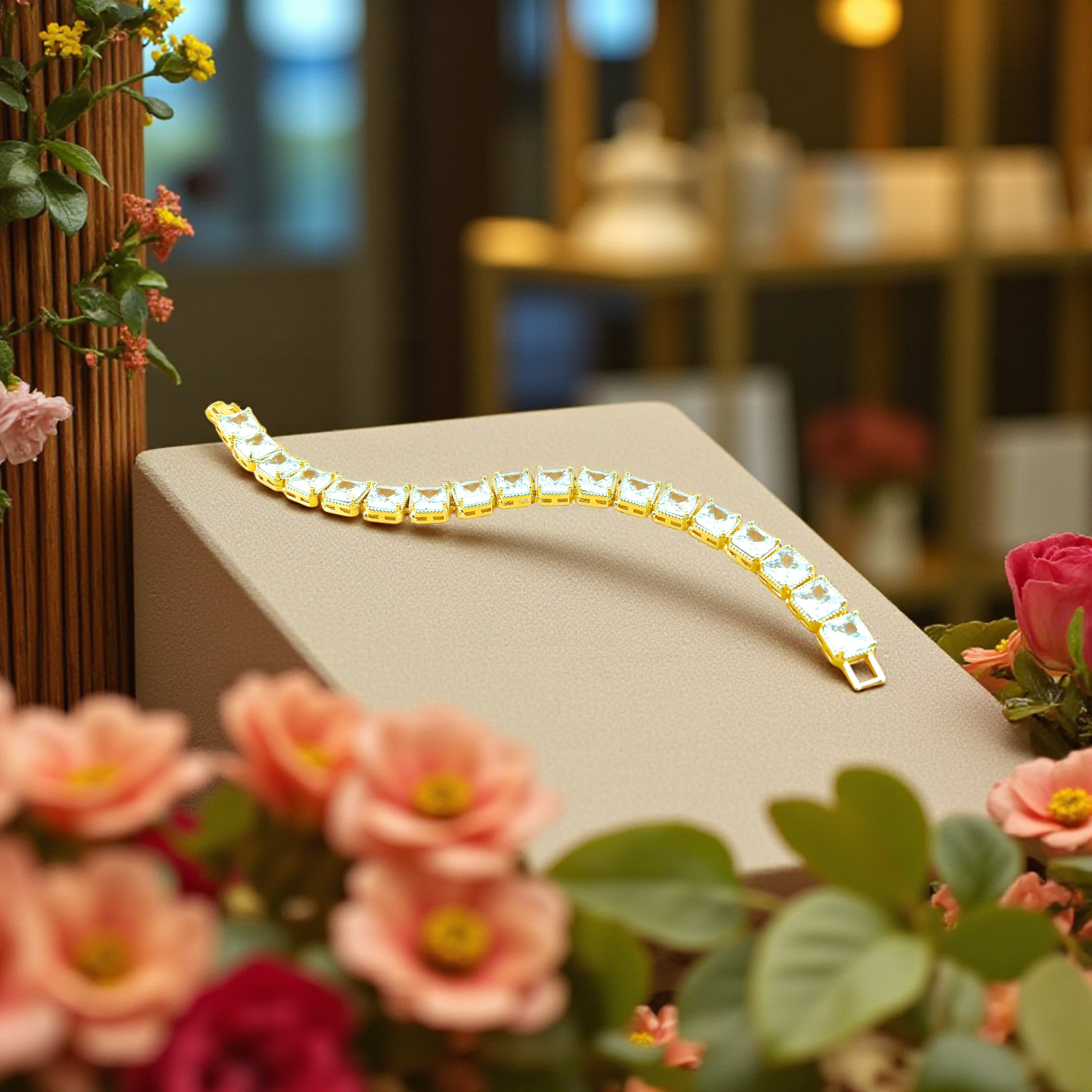 LT02 - Lắc tay hợp kim, mạ vàng 18k, đính đá sang trọng, họa tiết cách điệu sang trọng