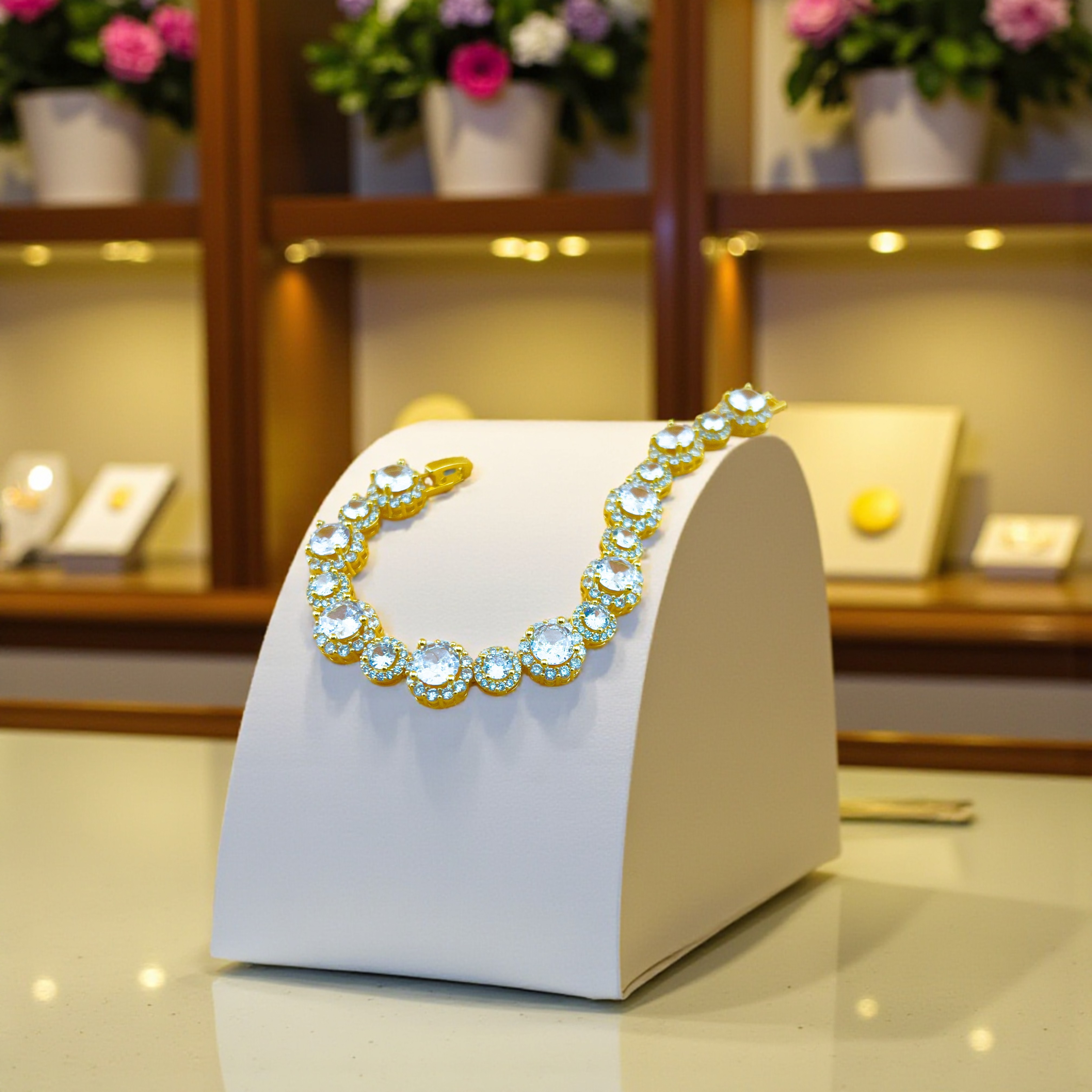 LT04 - Lắc tay hợp kim, mạ vàng 18k, đính đá sang trọng, họa tiết cách điệu sang trọng