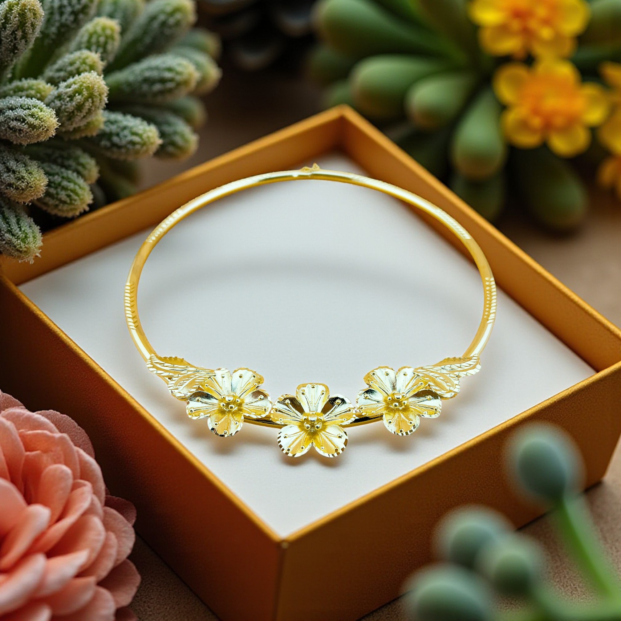 VC01 - Vòng cô dâu hoa mai 24k, chất liệu Xi kim