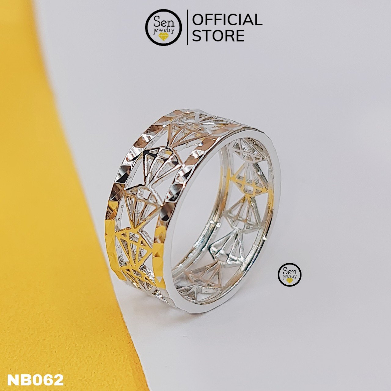 NHẪN CẮT HOA TIẾT KIM CƯƠNG BẢN 8LI5