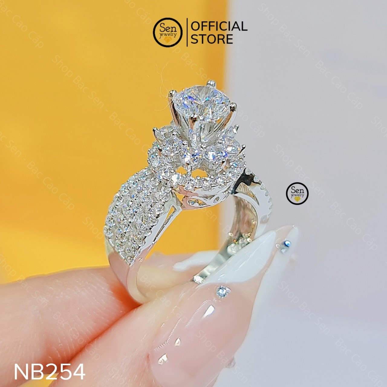NHẪN HOA ĐẾ VUÔNG CHỦ 6LI