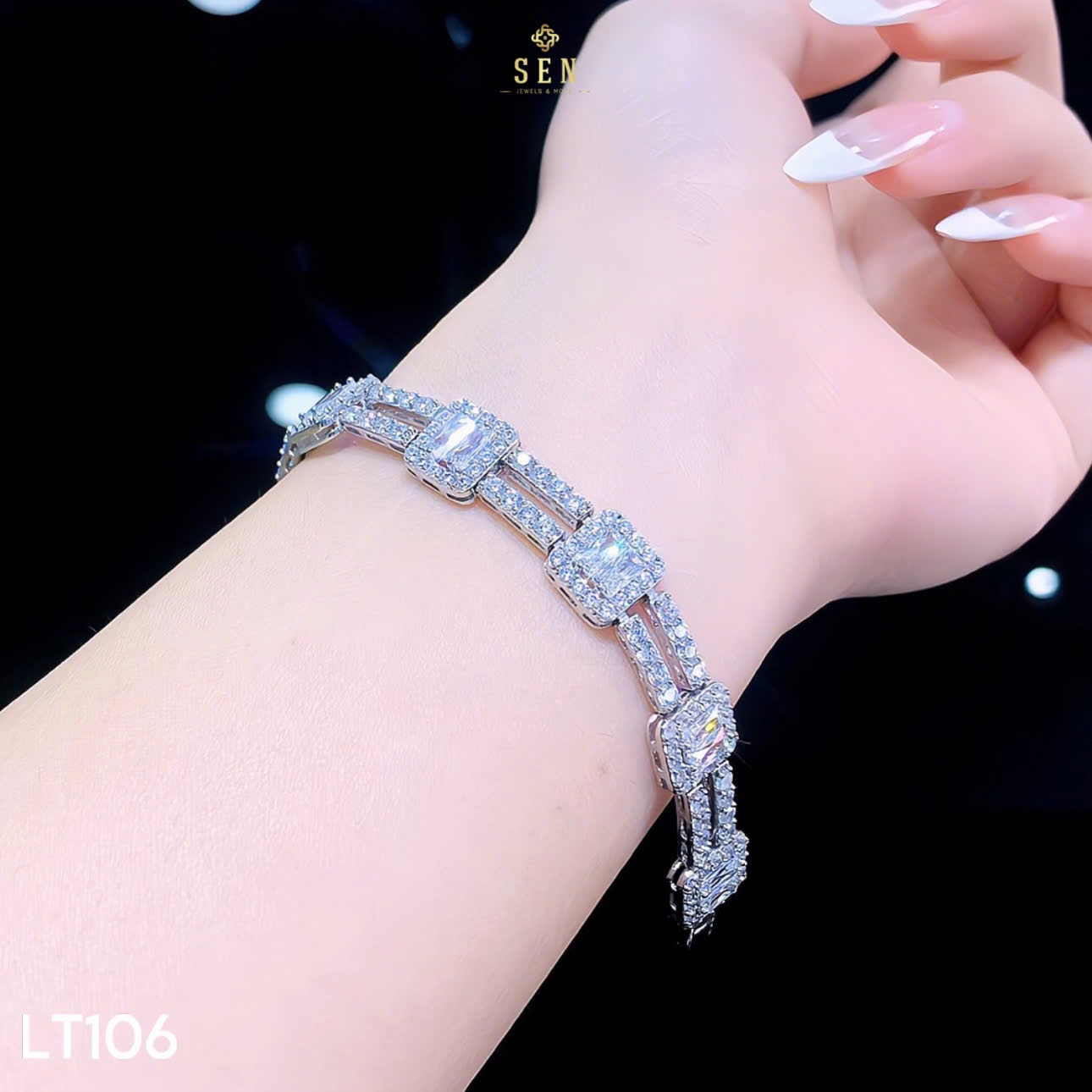 LẮC TAY NỐI 8 HÌNH VUÔNG FULL ĐÁ - 16