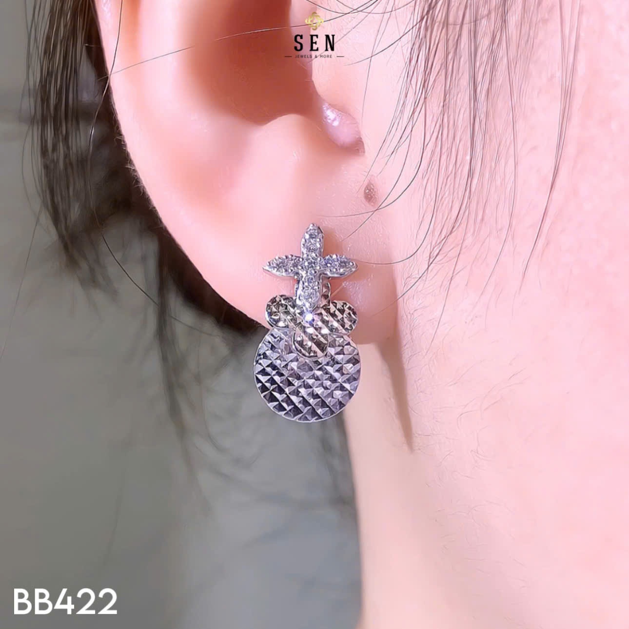 BÔNG TAI CAO CẤP KHÓA ĐẨY 4 LÁ TRÒN