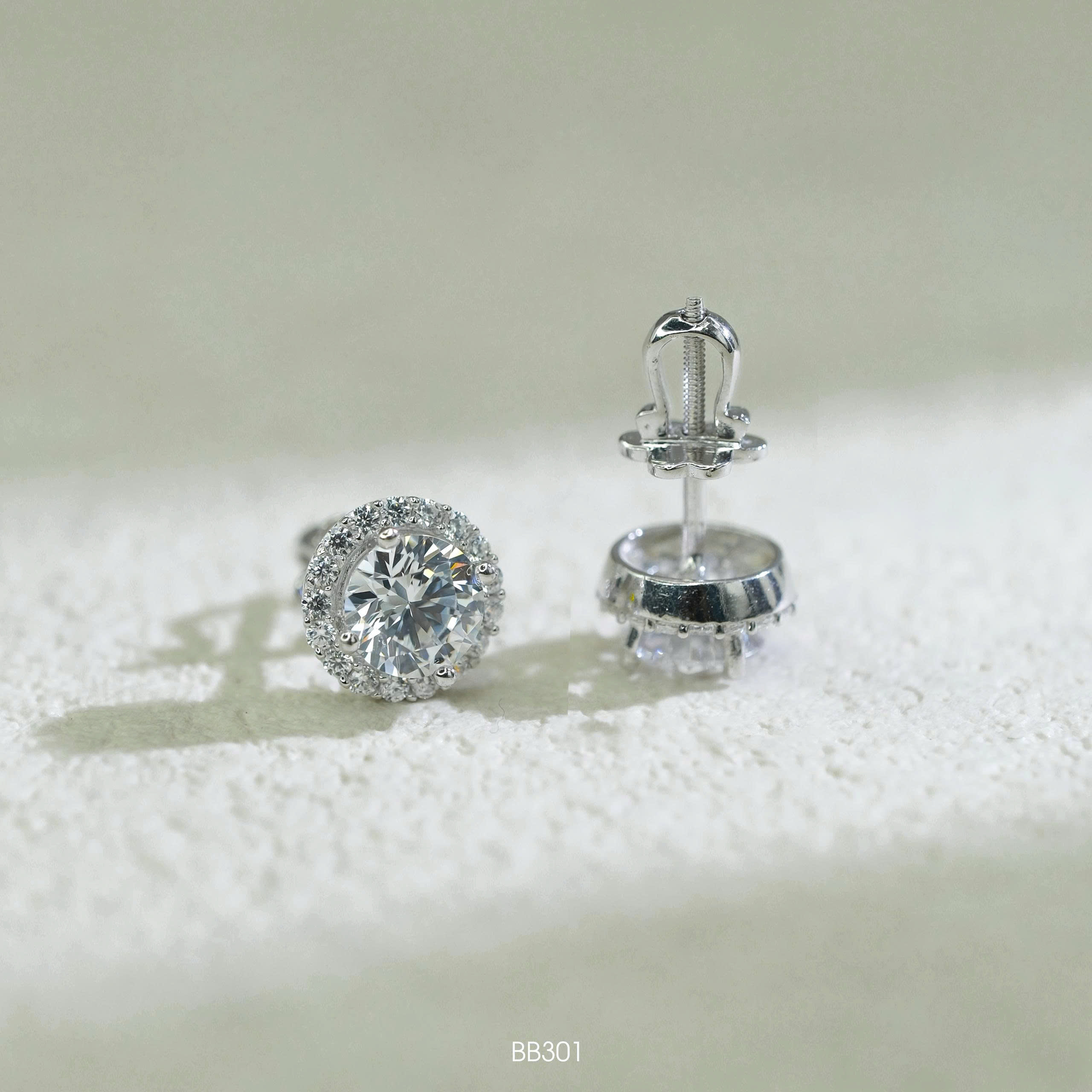 Bông bạc đá CZ Halo tròn chủ - SKH BB301