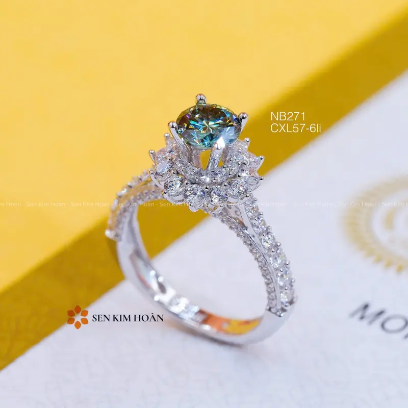 Nhẫn bạc chủ Moissanite 6li xanh CCT - SKH NB271.CXL5760