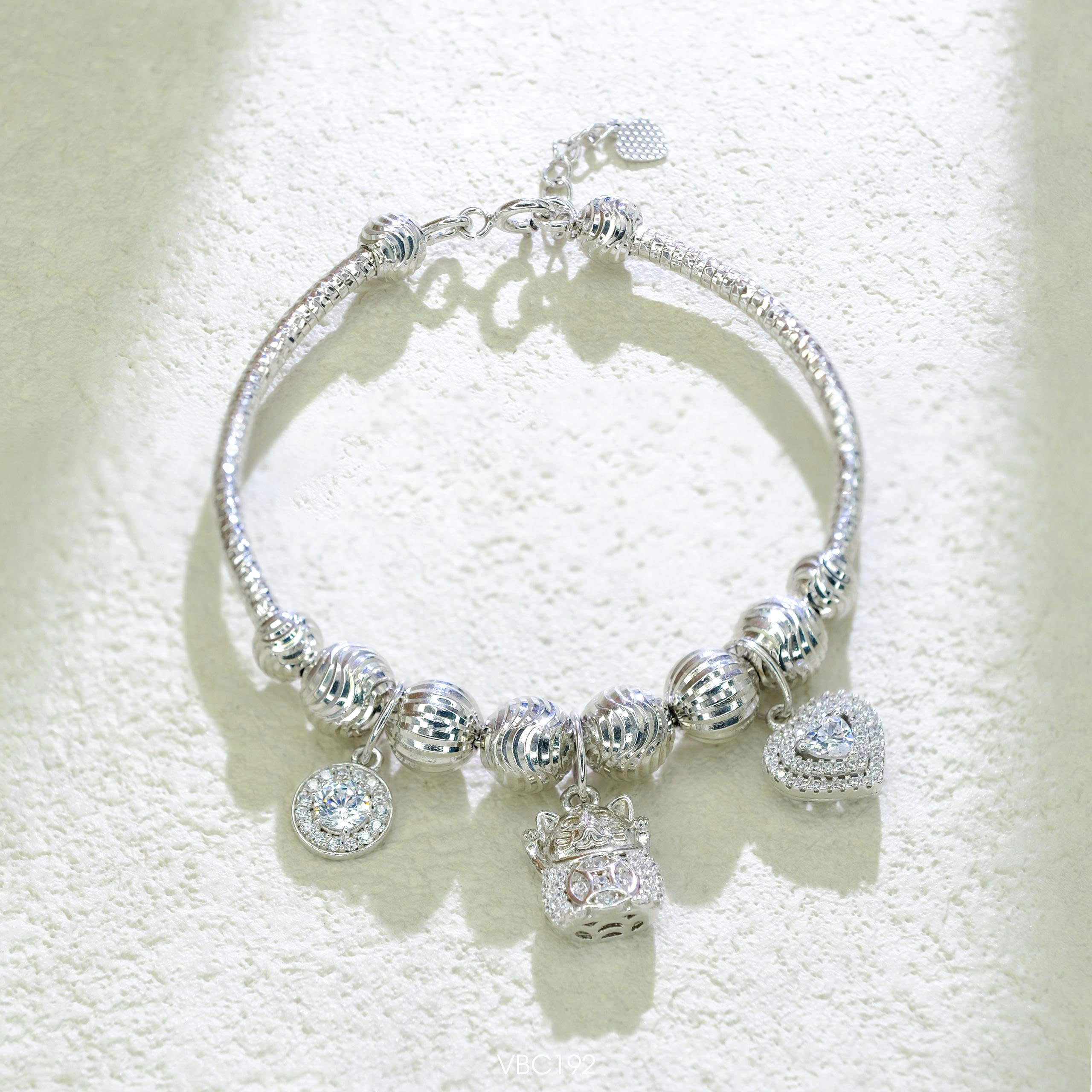 Vòng bạc pan charm mèo thần tài - SKH VBC192