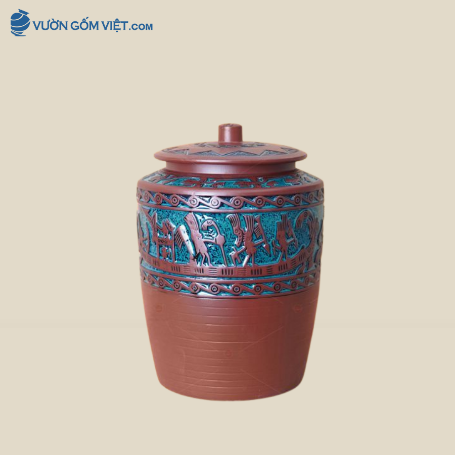 Hũ Đựng Gạo Tài Lộc Trống Đồng Men Xanh 20kg