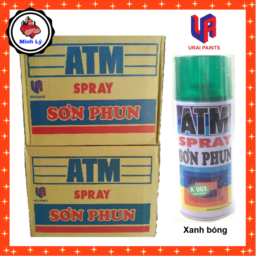 Sơn Phun Màu Xanh Lá Cây Bóng A003 Candy Green ATM Spray Cao Cấp (400ml/chai)