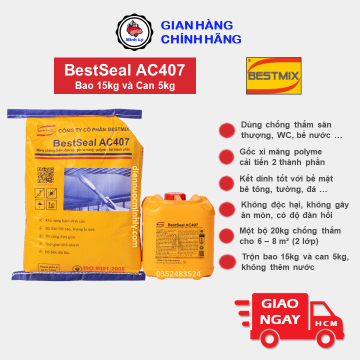 Bộ 20kg BestSeal AC407 Vữa Chống Thấm WC Sân Thượng Tầng Hầm