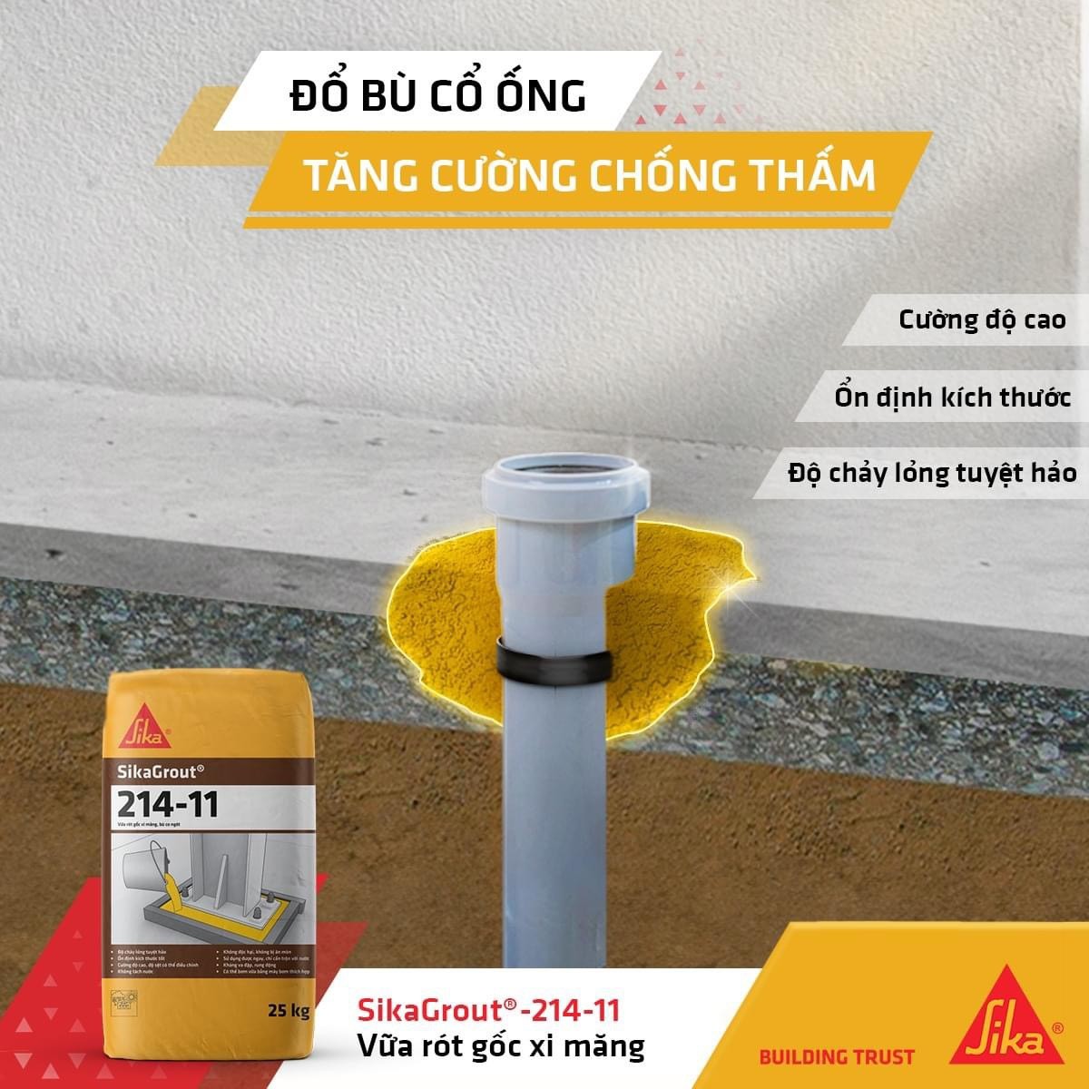 Bao 25kg SikaGrout 214-11 Vữa Rót Cường Độ Cao Không Co Ngót
