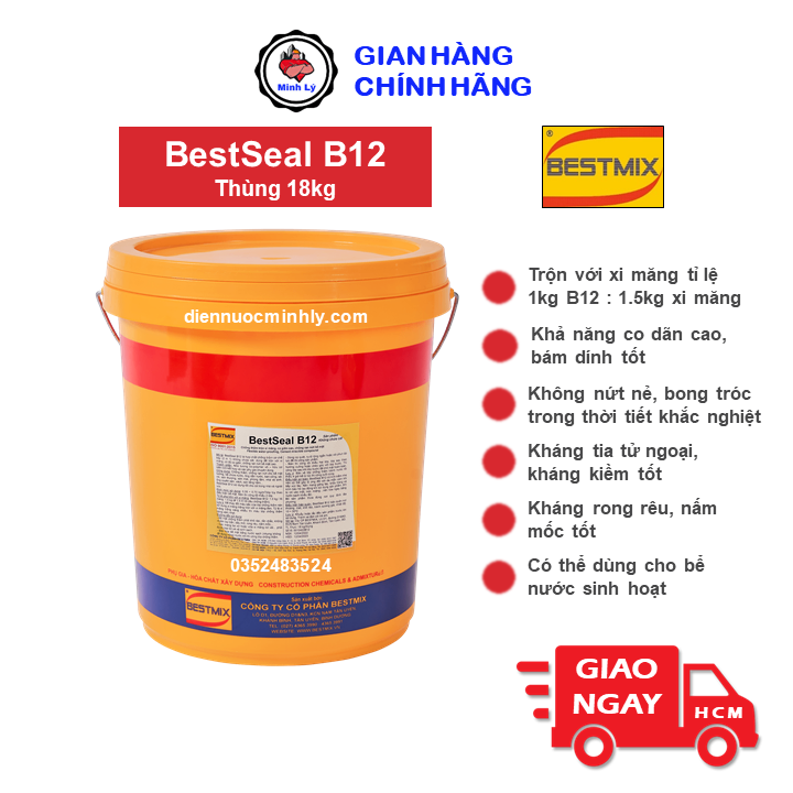 Thùng 18kg BestSeal B12 Chống Thấm Trộn Xi Măng Co Giãn Cao