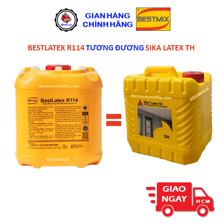 Can 5 Lít Phụ Gia Chống Thấm BestLatex R114 Và Tác Nhân Kết Nối Cho Vữa và Bê Tông