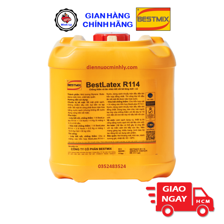 Can 5 Lít Phụ Gia Chống Thấm BestLatex R114 Và Tác Nhân Kết Nối Cho Vữa và Bê Tông