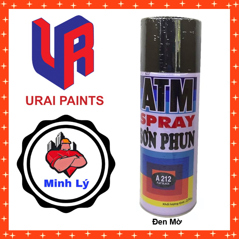 Sơn Phun Đen Mờ A212 Đen Nhám Sơn Xịt ATM Spray (400ml/chai)