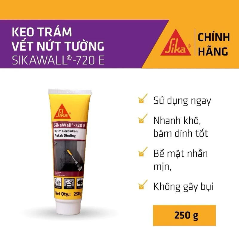 Tuýp 250g Keo trám tường SikaWall 720 E Xử lý vết nứt, khe hở nhỏ