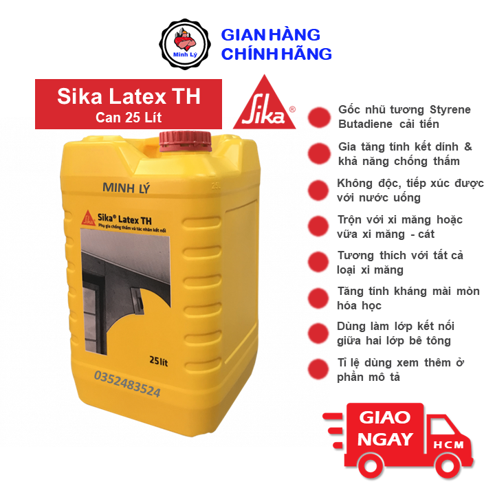 Can 25 Lít Phụ Gia Chống Thấm Sika Latex TH Và Tác Nhân Kết Nối Cho Vữa và Bê Tông