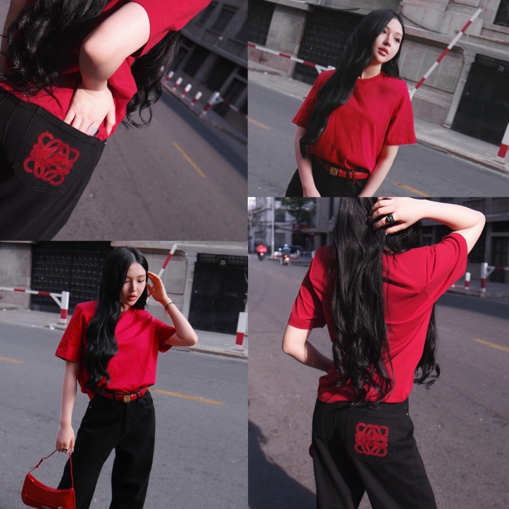 QUẦN JEAN ĐEN ỐNG SUÔNG THÊU ĐỎ