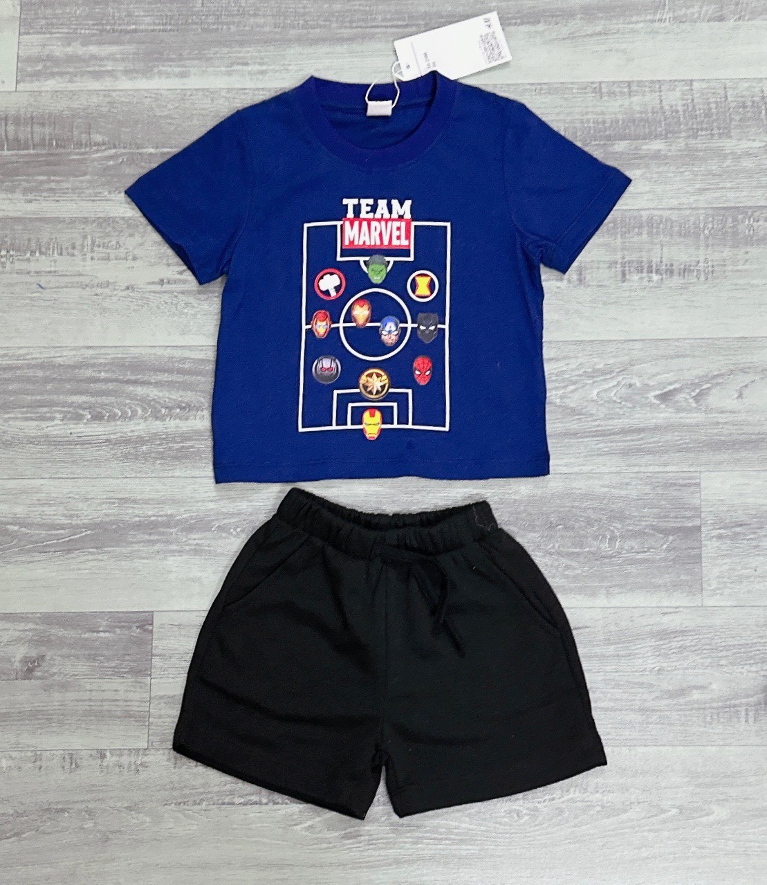 Bộ thun TEAM MARVEL màu than bé trai VNXK