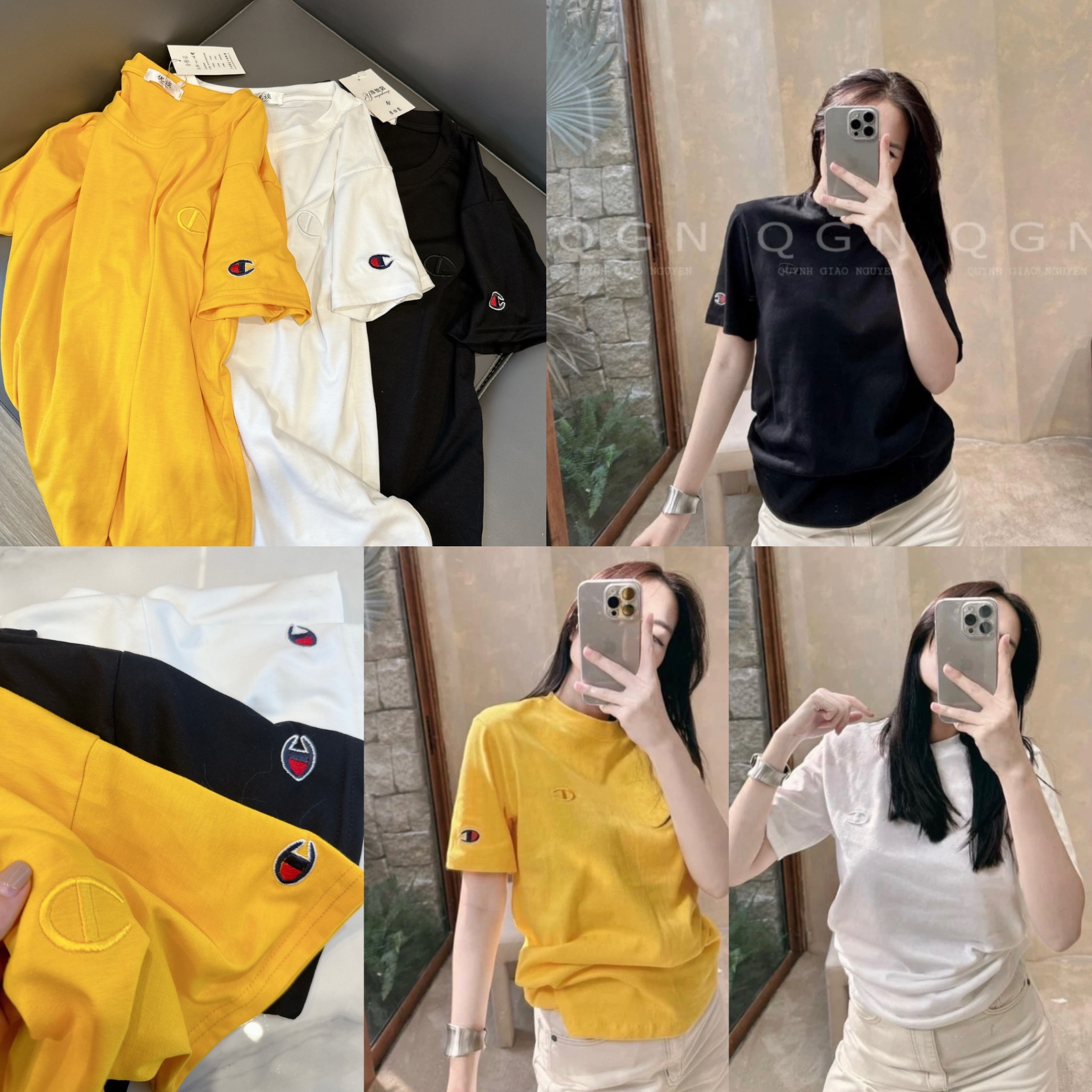 SET 3 ÁO CHAMPION VÀNG ĐEN TRẮNG