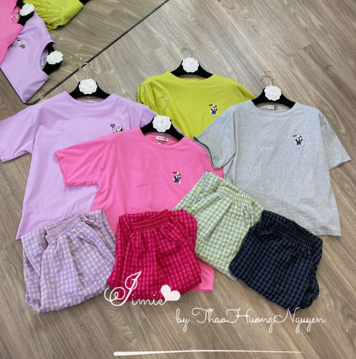 Set bộ nữ áo trơn mix quần caro 4 màu