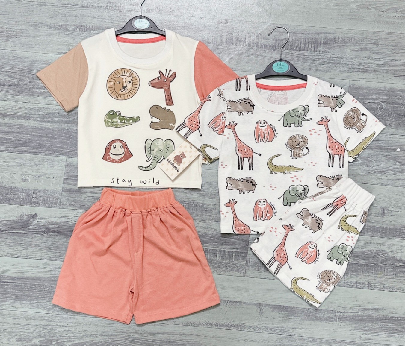 Combo 2 bộ cotton cam hình động vật trẻ em