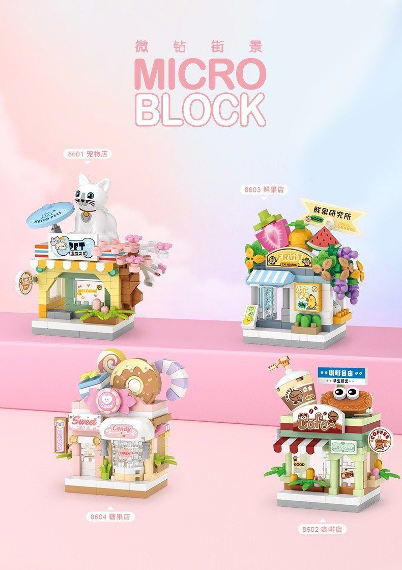 Set 4 bộ lego cửa tiệm mini