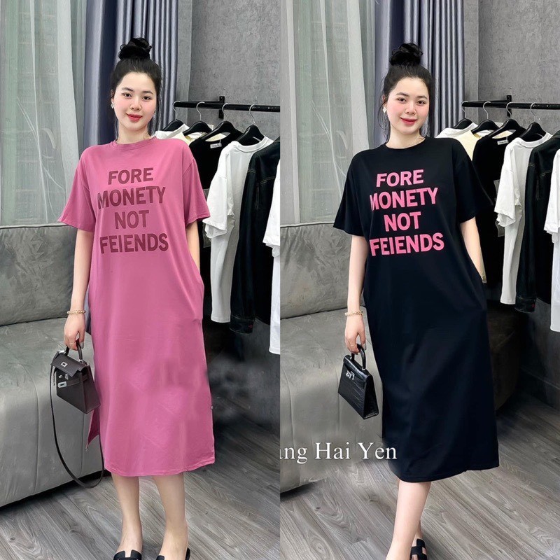 VÁY DÁNG SUÔNG IN CHỮ 2 MÀU XINH XỈU