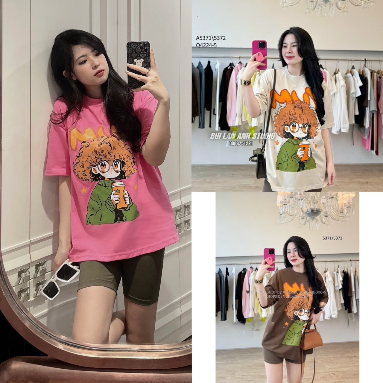 SÉT BỘ IN HÌNH CÔ GÁI TÓC XOAN YUM CỘC TAY QUẦN NGỐ