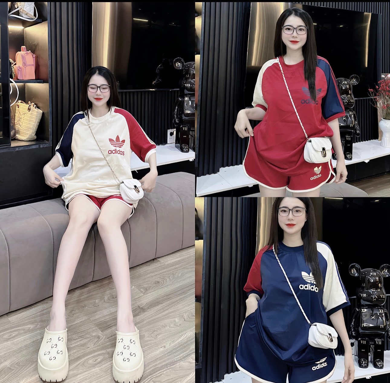 BỘ DAS NỮ PHỐI 3 MÀU BE THAN ĐỎ