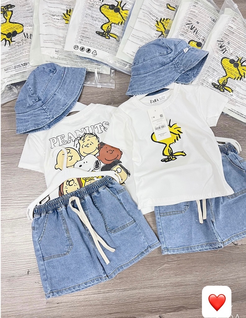 SET 3 MÓN SNOOPY QUẦN JEAN KÈM MŨ CHO BÉ