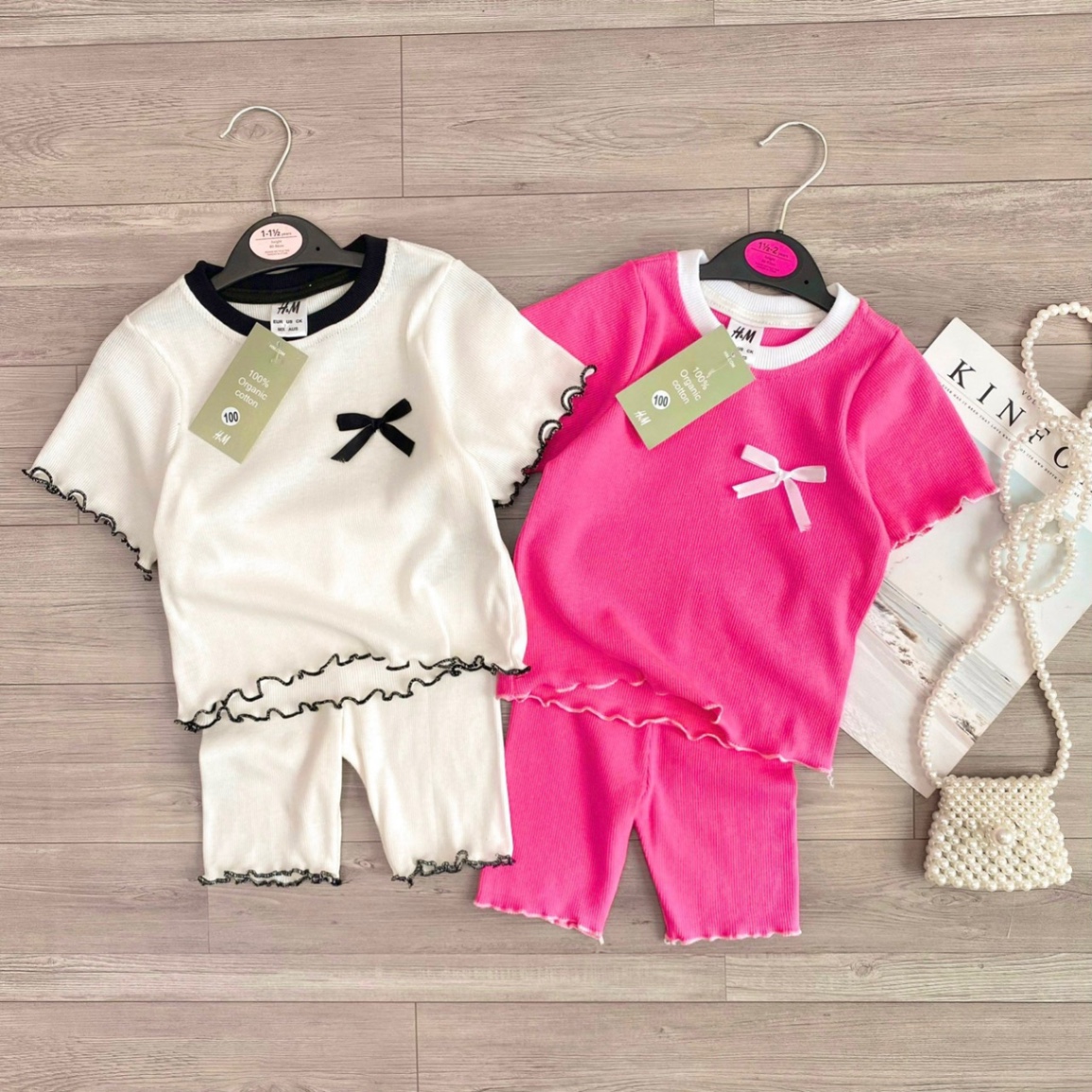 SET 2 BỘ LEN GÂN HỒNG KEM