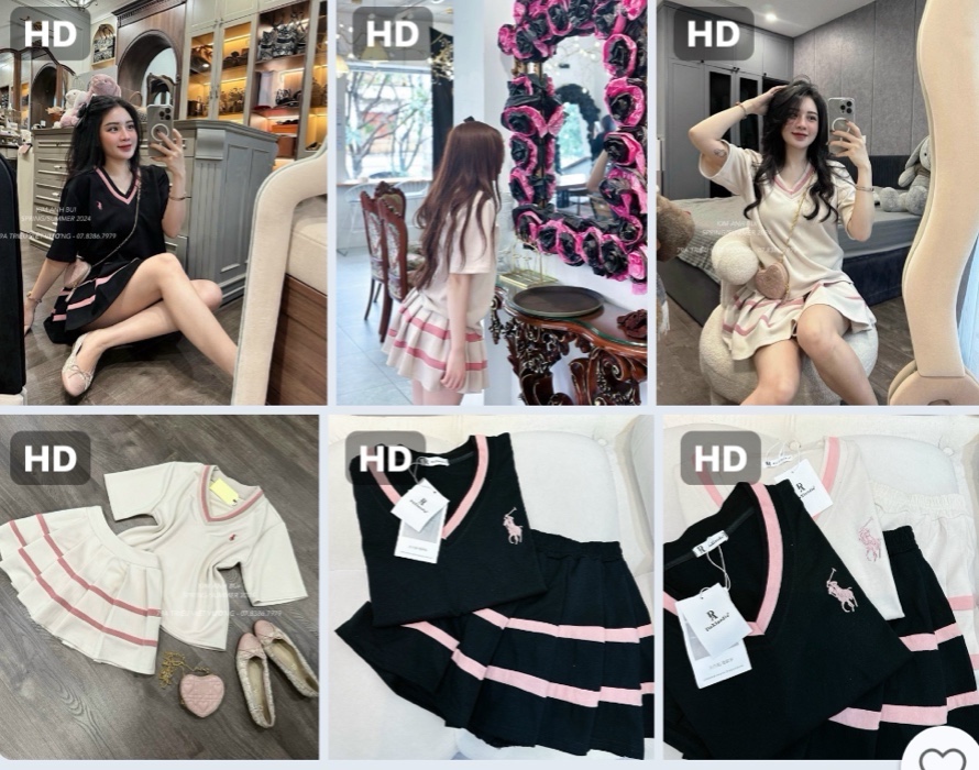 SET VÁY CỔ TIM MIX CV VIỀN HỒNG THÊU NGỰA