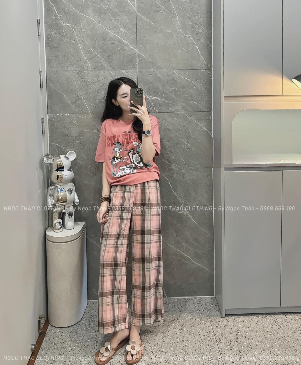 SET THỎ CAM QUẦN KẺ