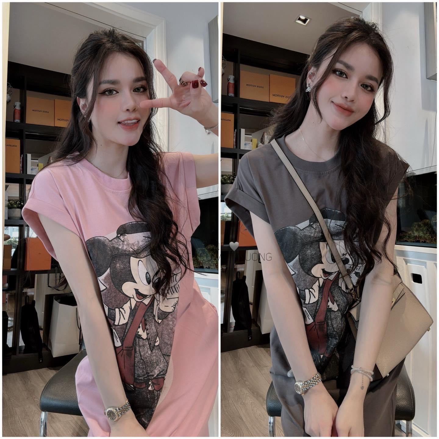 VÁY XUÔNG MICKEY IN 2 MẶT NÂU HỒNG