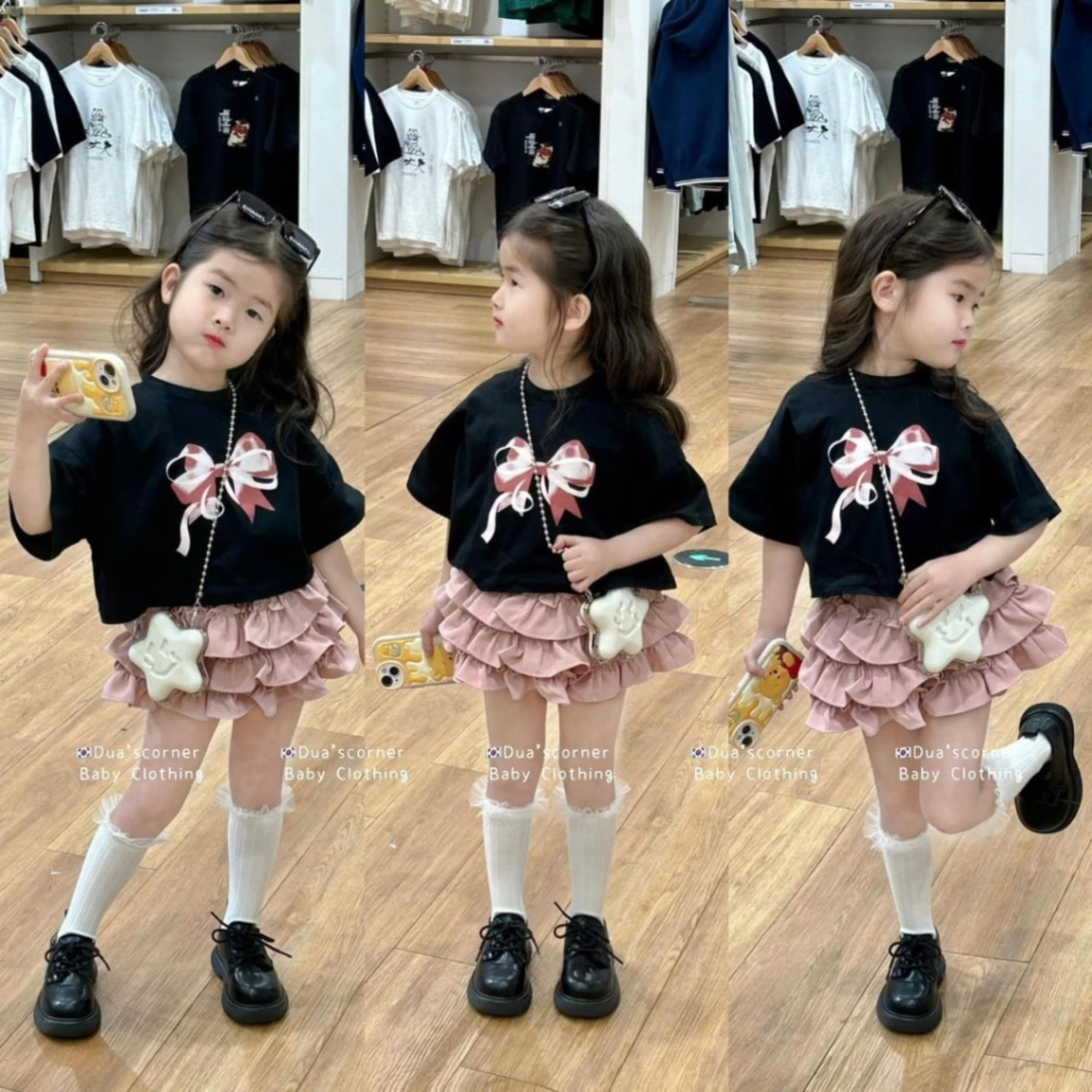SET ÁO NƠ HỒNG CHÂN VÁY BÈO HỒNG