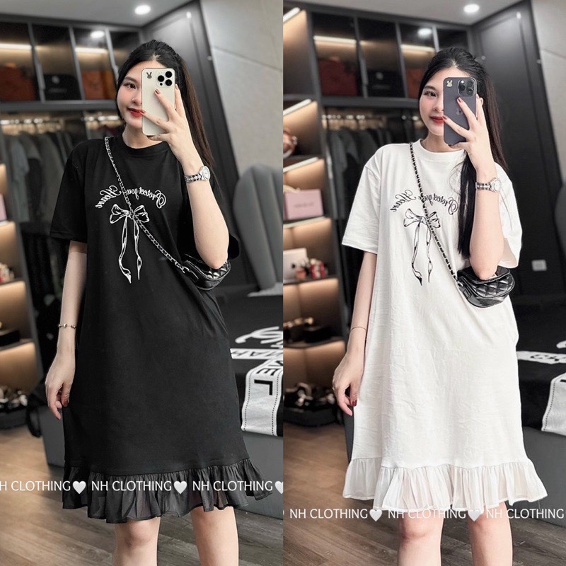 VÁY XUÔNG NƠ ĐEN TRẮNG