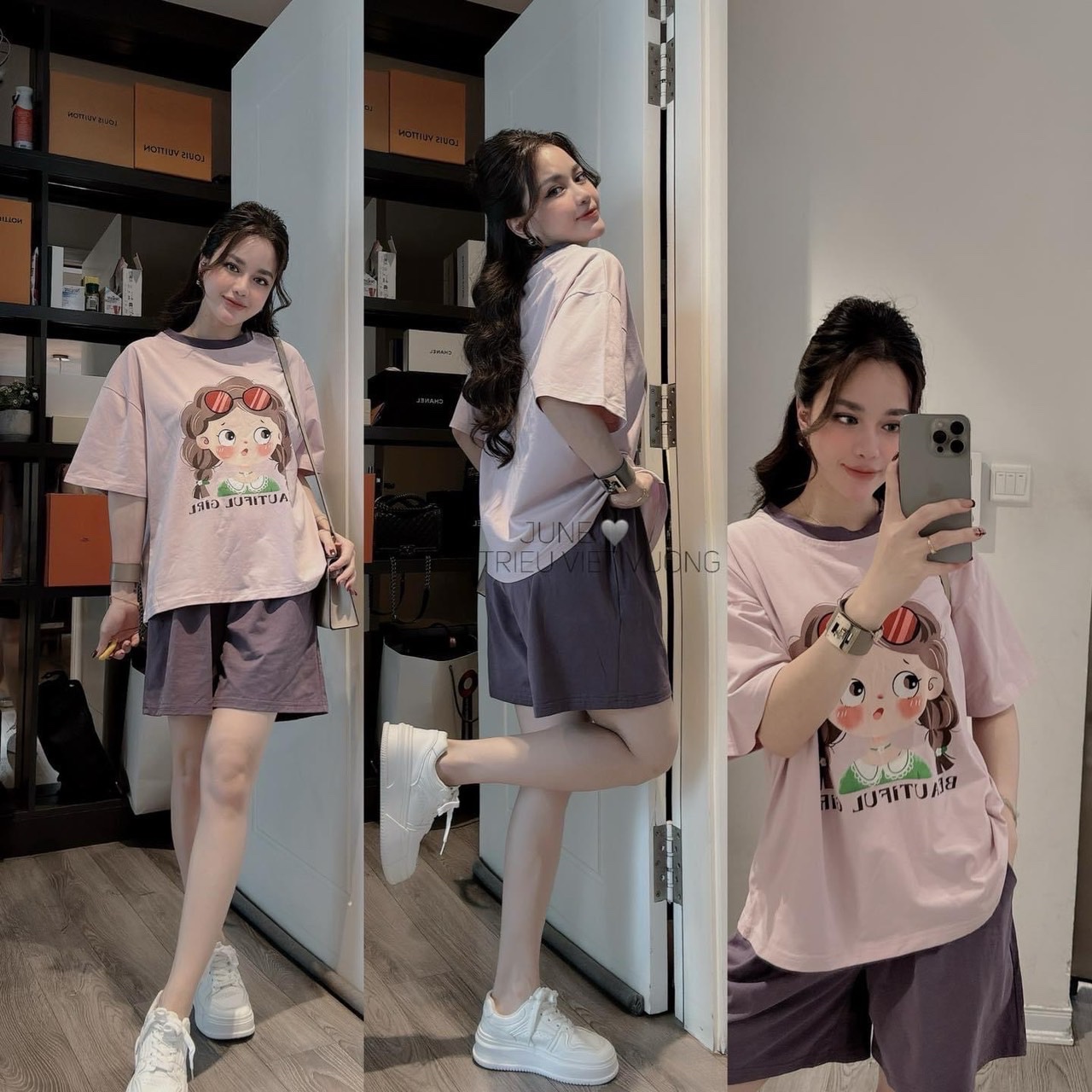 BỘ CÔ GÁI TÓC XOĂN ĐEO KÍNH