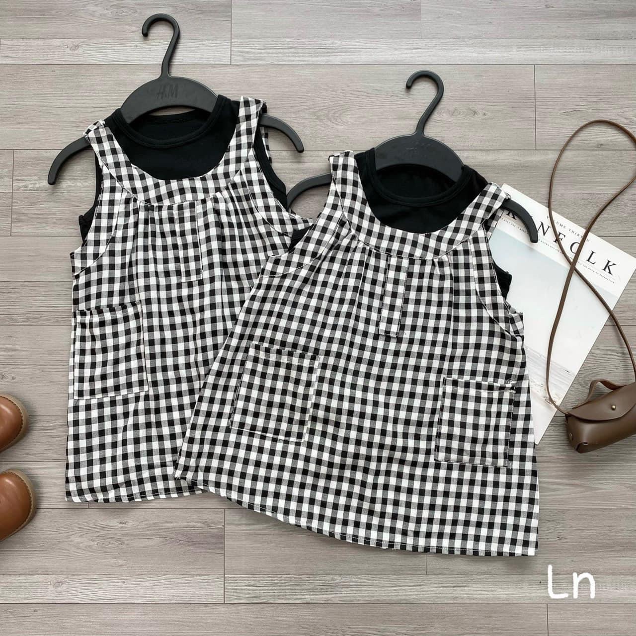 SET ÁO MIX VÁY KẺ CARO BG