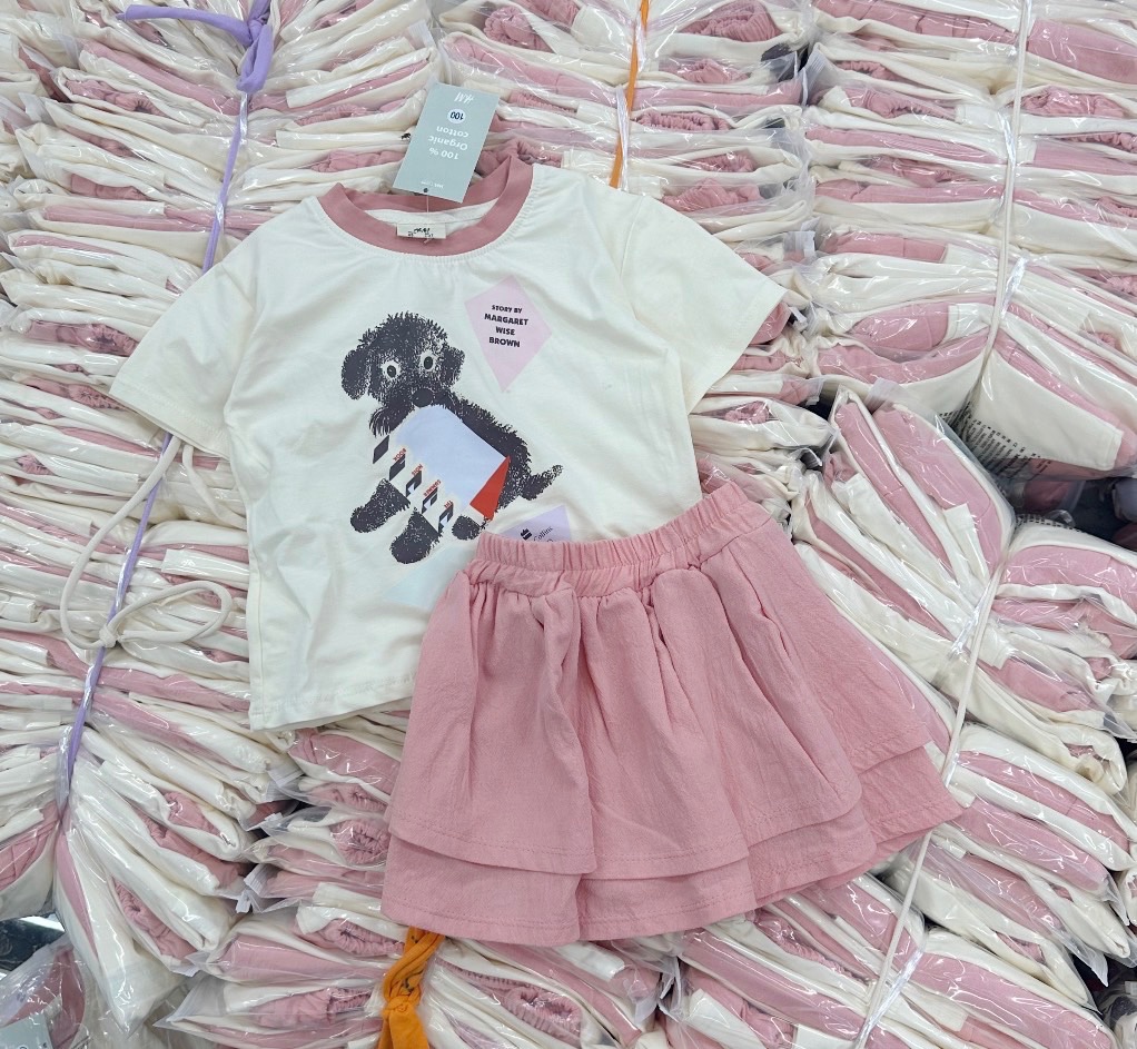 SET ÁO HÌNH CÚN MIX CHÂN VÁY HỒNG