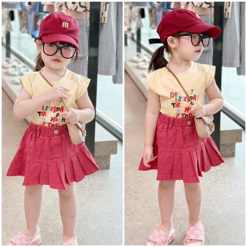 SET ÁO CHỮ MIX CHÂN VÁY JEAN HỒNG