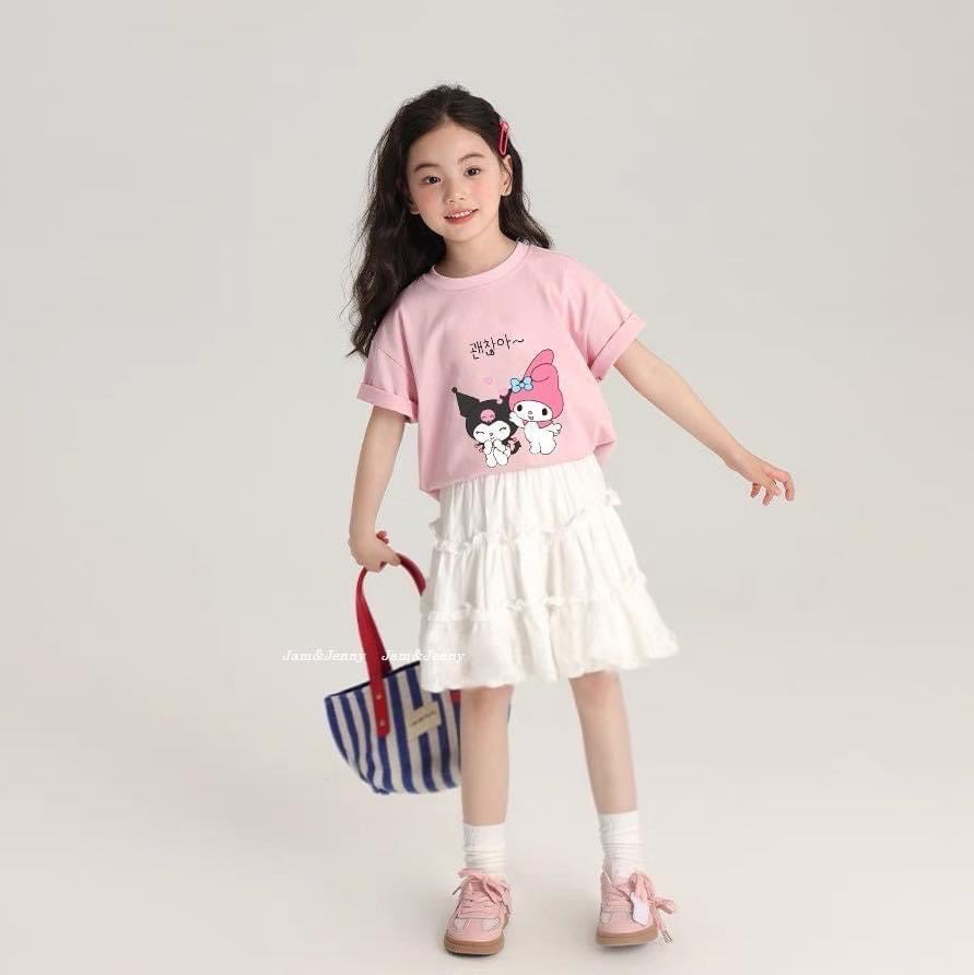 SET ÁO KUROMI HỒNG MIX CHÂN VÁY TRẮNG