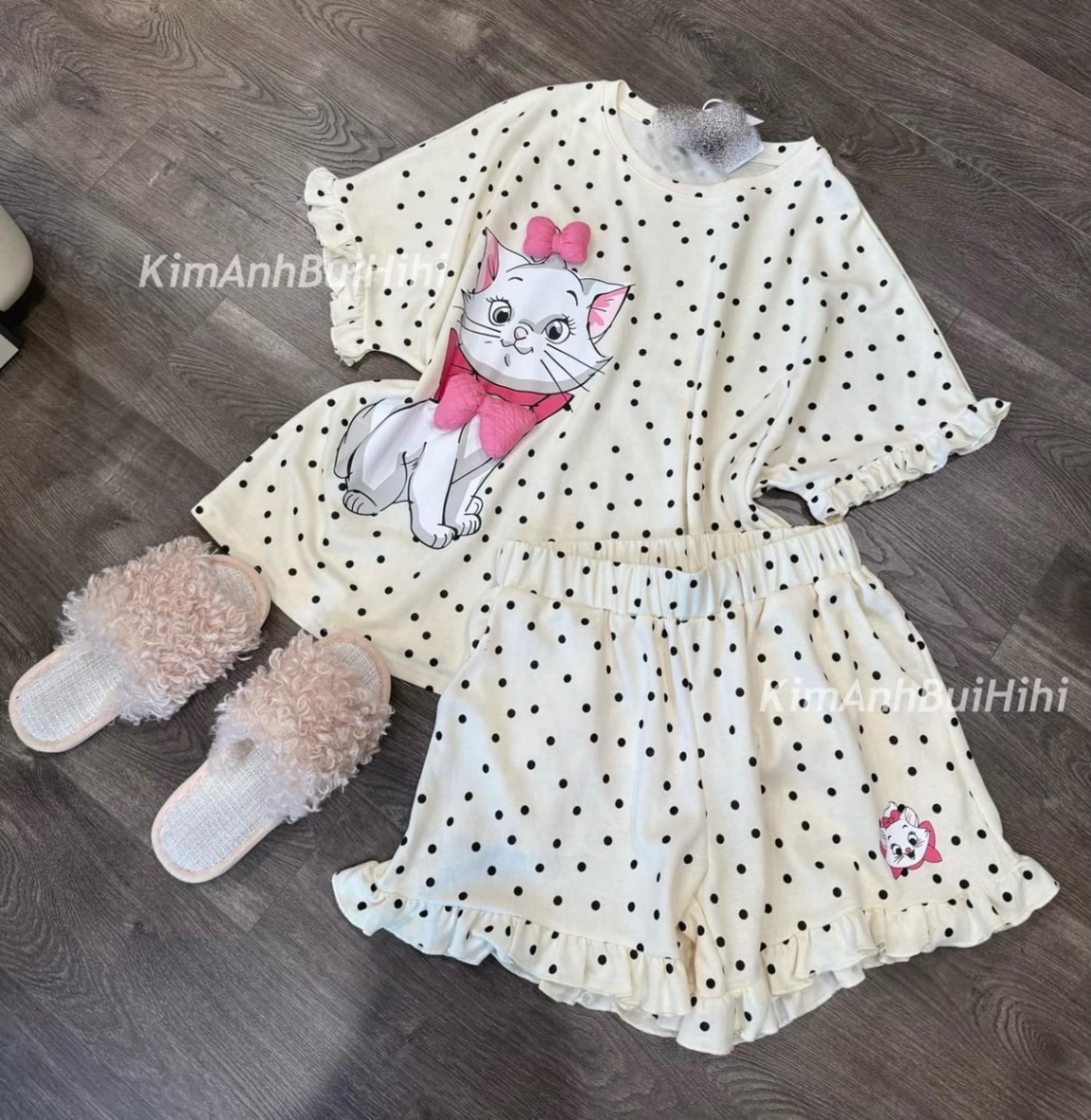 SET MÈO CHẤM BI MÀU BE